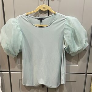 Adrianna Papell Light Green Puff Sleeve Blouse